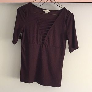 Dark purple fitted short sleeve shirt